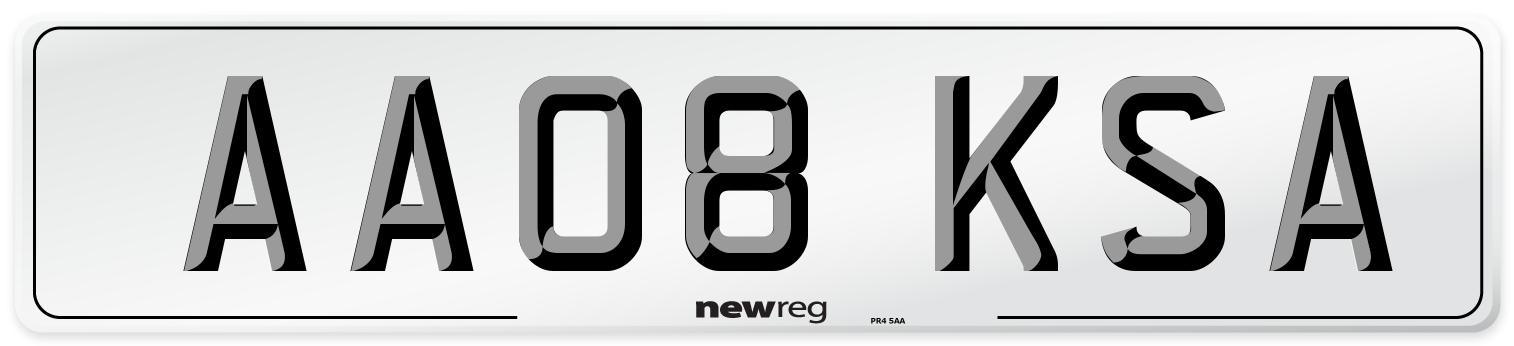 AA08 KSA Number Plate from New Reg